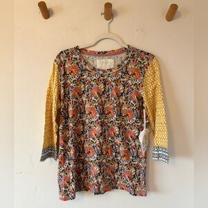 NWT Cino Women's Long Sleeve Floral Top Sz Med Two Tone Paisley